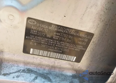 2013 Hyundai Elantra Gls z USA, uszkodzony, nr VIN 5NPDH4AE6DH163885